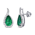 Pear Emerald and Diamond Halo Earrings