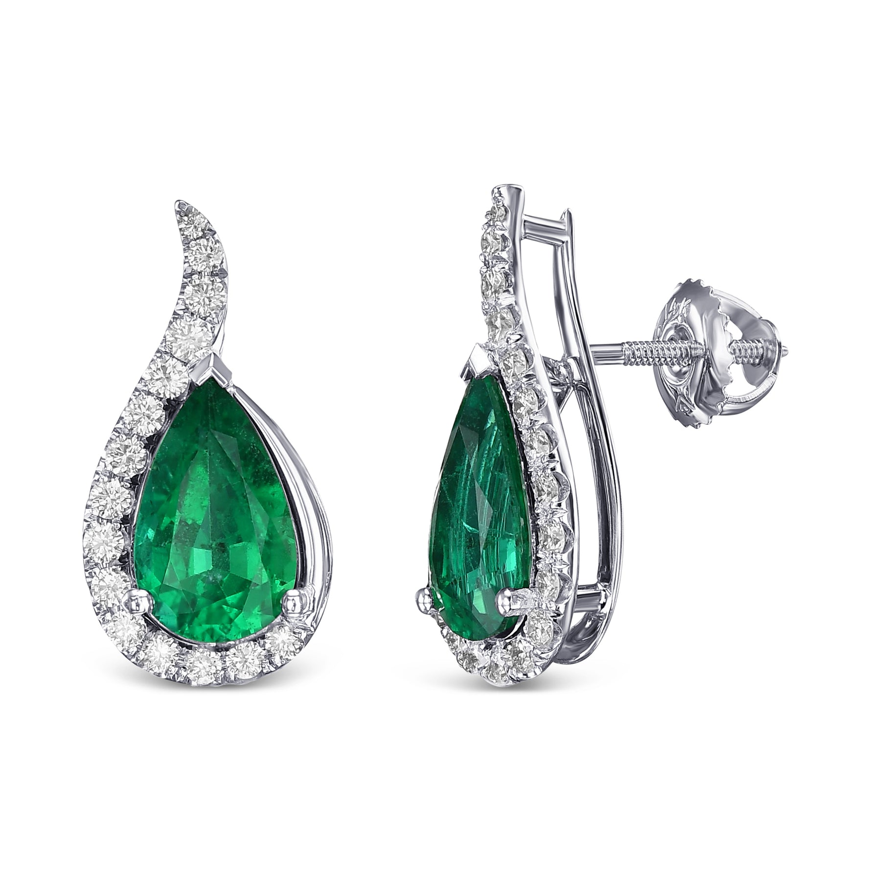 Pear Emerald and Diamond Halo Earrings