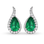 Pear Emerald and Diamond Halo Earrings