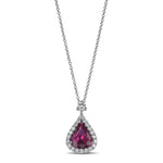 Pear Purplish Red Ruby and Diamond Halo Pendant