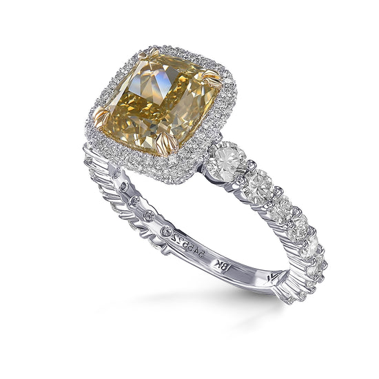 Fancy Brownish Yellow Cushion Halo Diamond Ring 