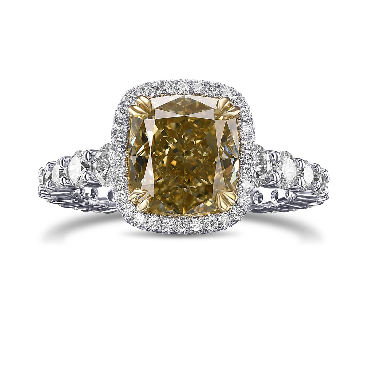 Fancy Brownish Yellow Cushion Halo Diamond Ring 
