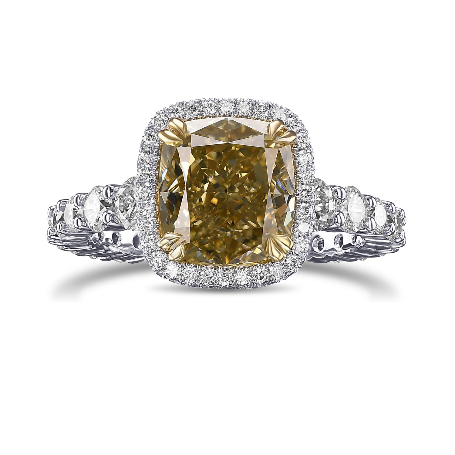 Fancy Brownish Yellow Cushion Halo Diamond Ring 
