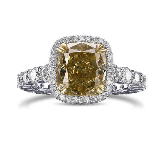 Fancy Brownish Yellow Cushion Halo Diamond Ring 