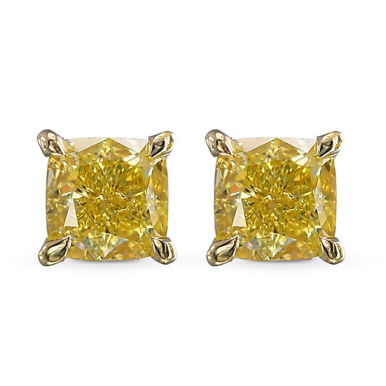 Fancy Yellow Cushion Stud Diamond Earrings