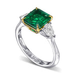 Muzo Emerald & Pear Diamond 3 Stone Ring