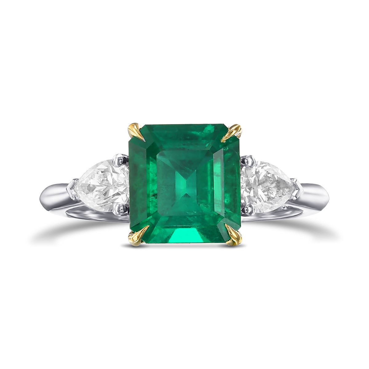 Muzo Emerald & Pear Diamond 3 Stone Ring