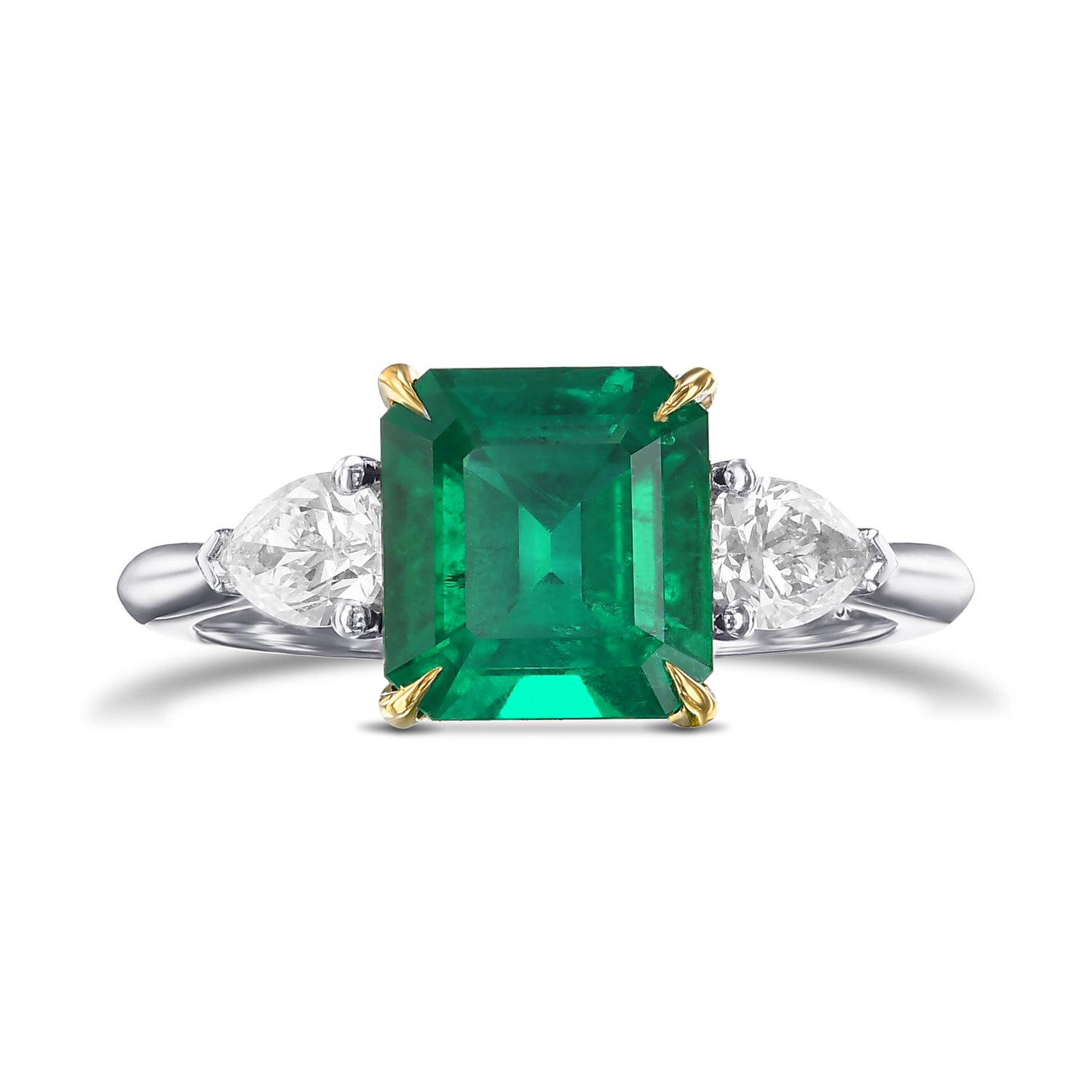 Muzo Emerald & Pear Diamond 3 Stone Ring