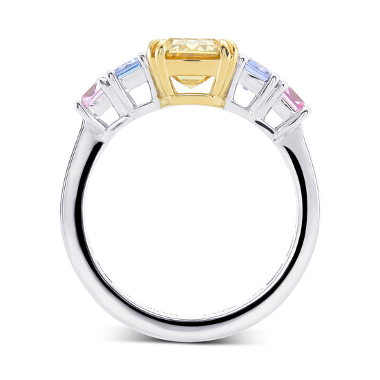 Fancy Deep Brownish Yellow Emerald Side-stone Diamond Ring