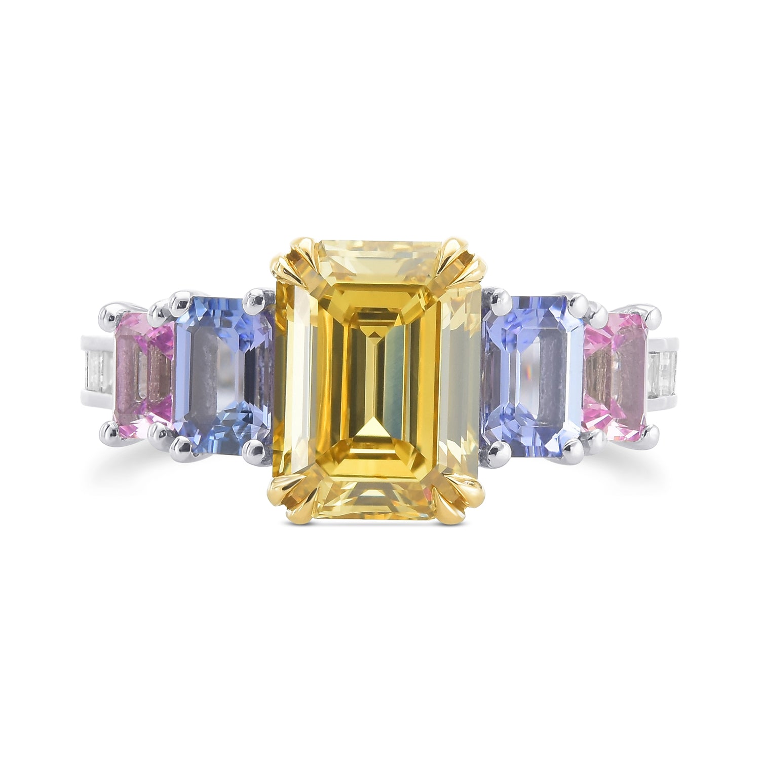 Fancy Deep Brownish Yellow Emerald Side-stone Diamond Ring