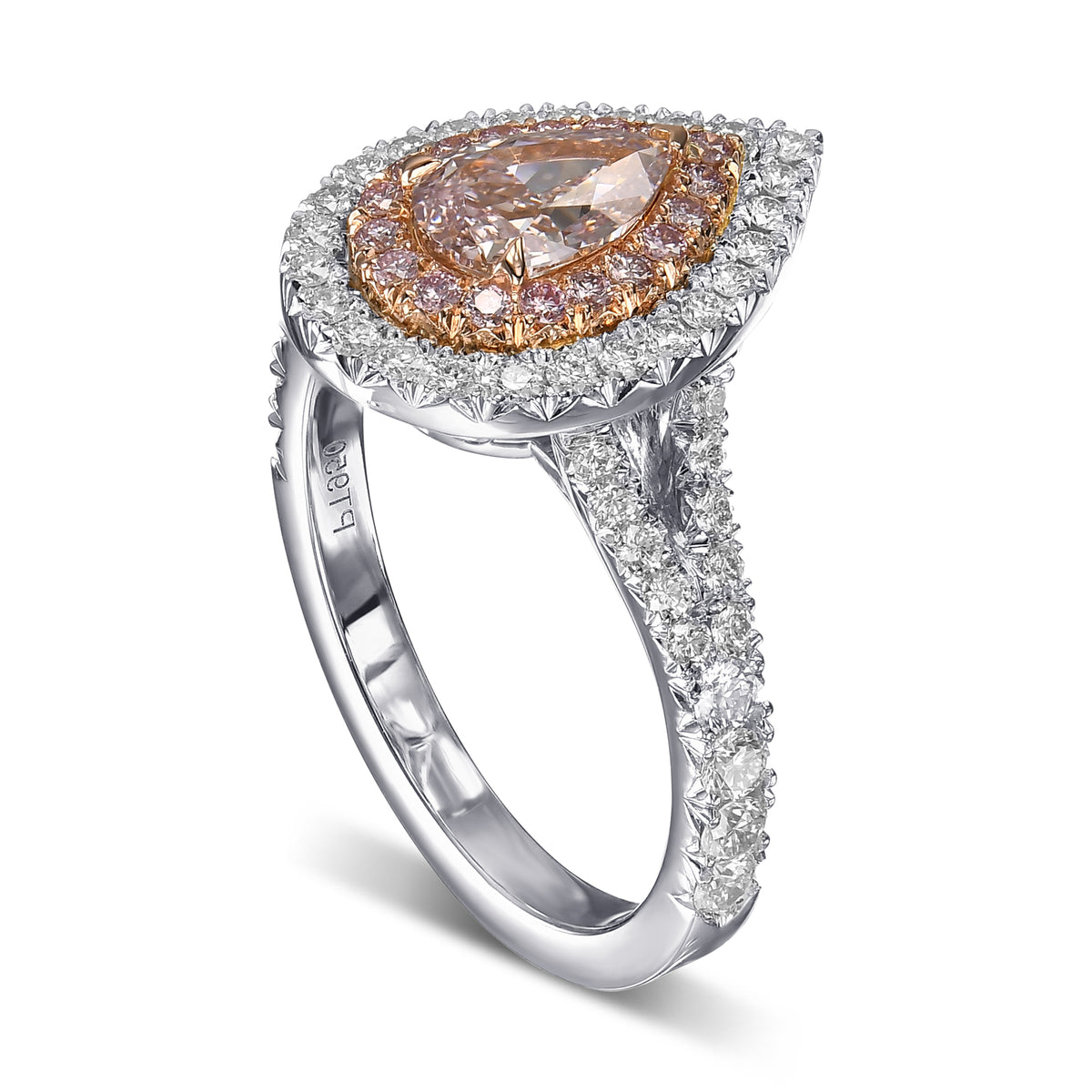 Fancy Brownish Pink Pear Halo Diamond Ring