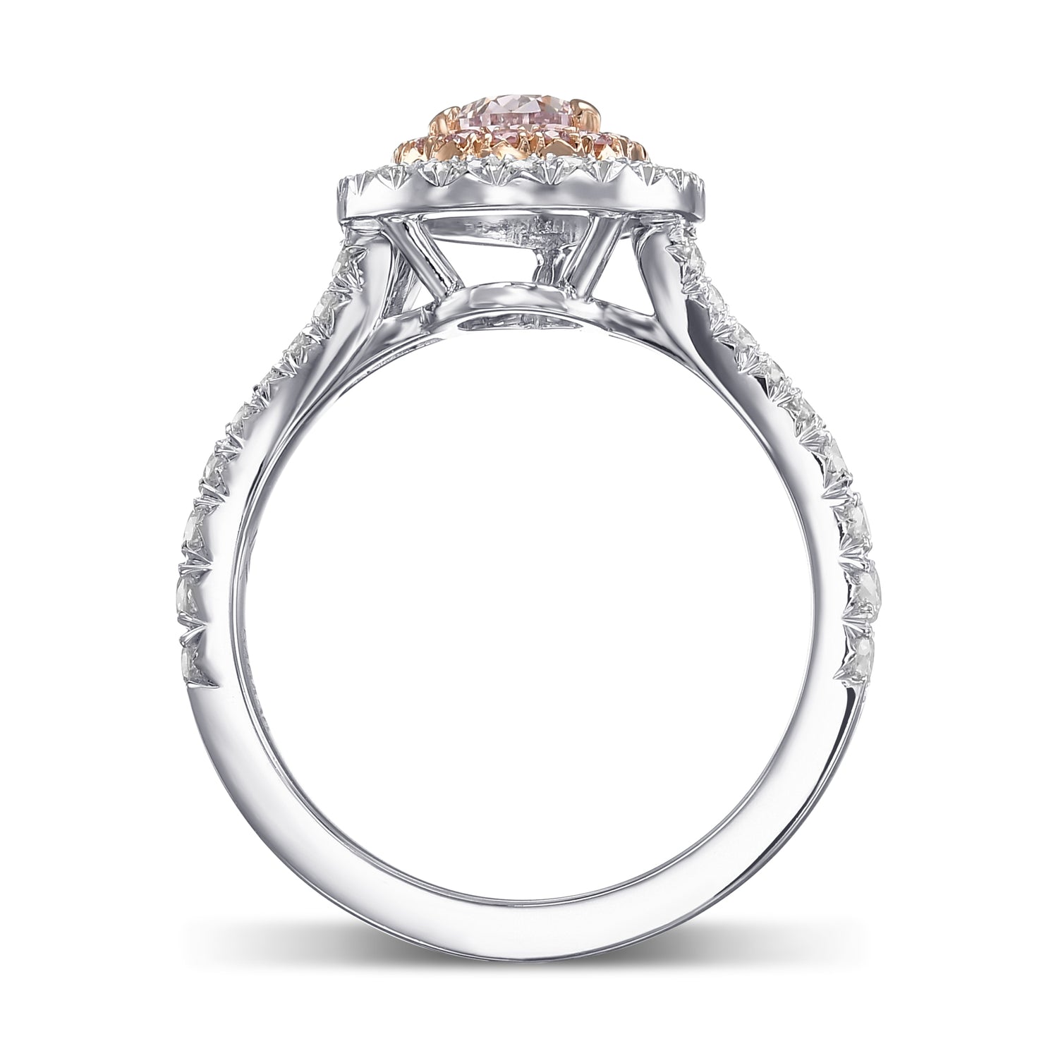 Fancy Brownish Pink Pear Halo Diamond Ring