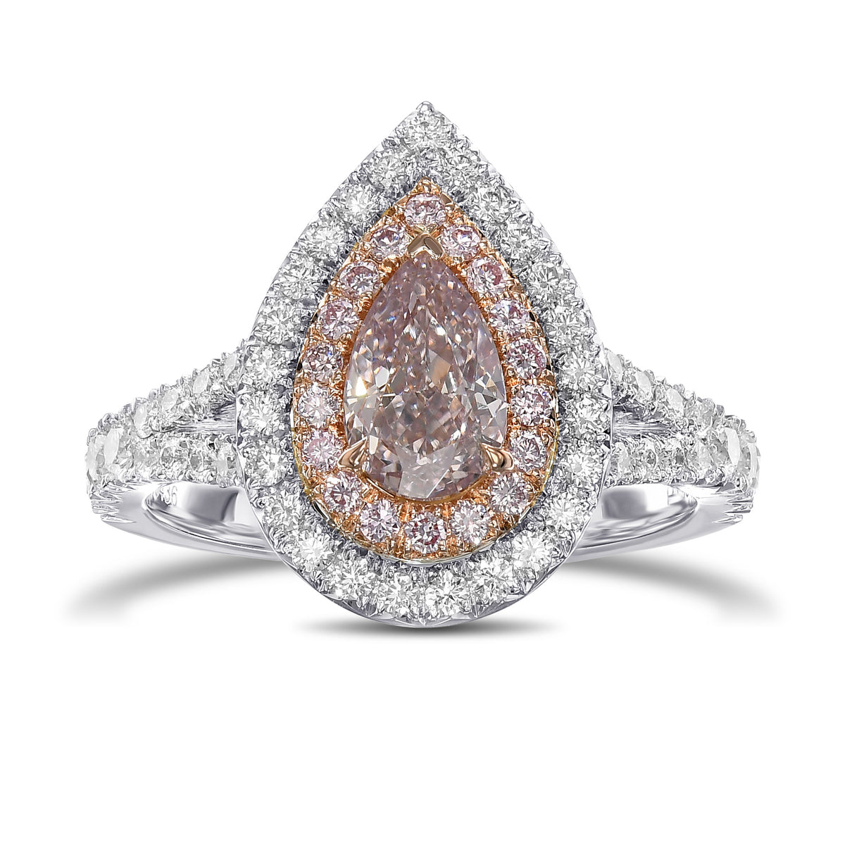 Fancy Brownish Pink Pear Halo Diamond Ring