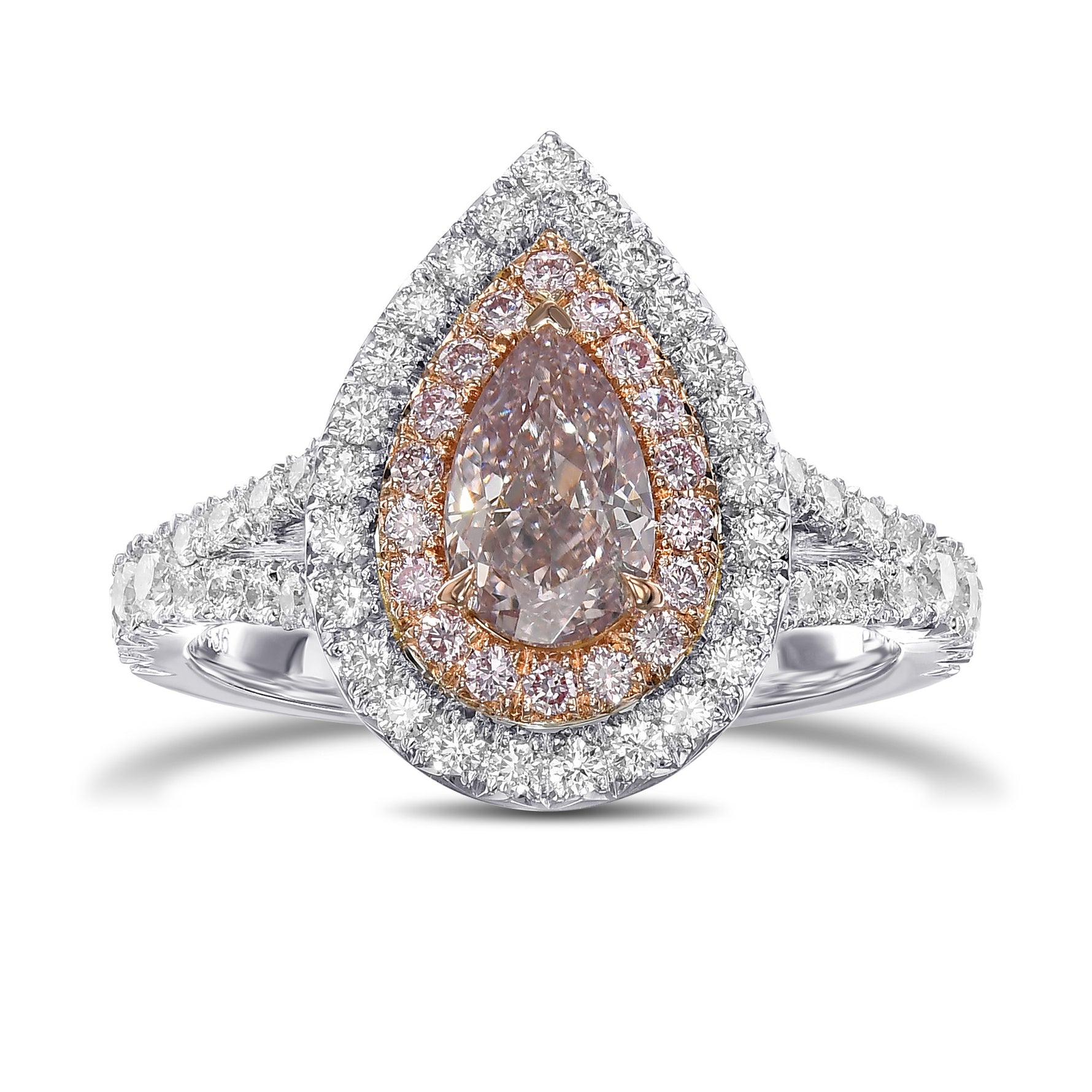 Fancy Brownish Pink Pear Halo Diamond Ring