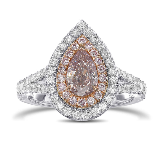 Fancy Brownish Pink Pear Halo Diamond Ring
