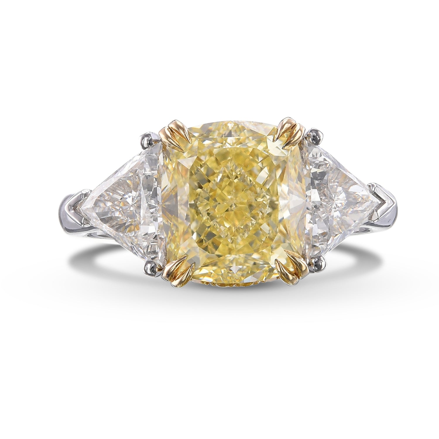 Fancy Light Yellow Cushion 3-Stone Diamond Ring