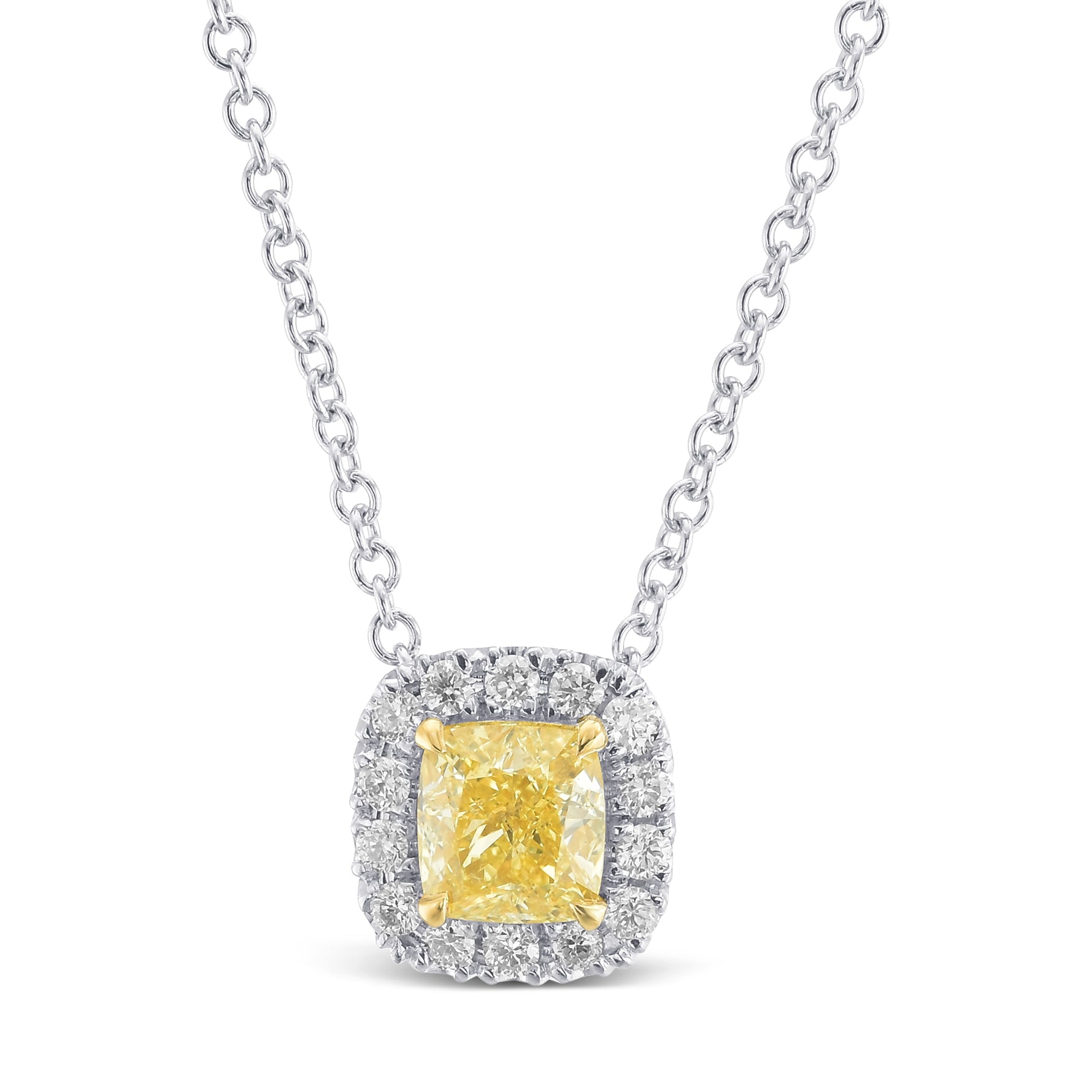 Fancy Yellow Cushion Diamond Halo Pendant