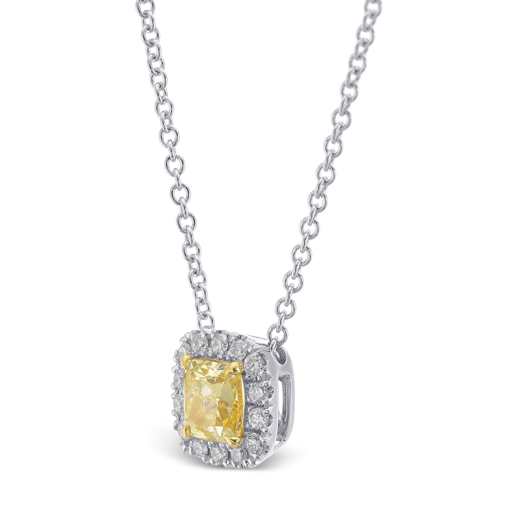 Fancy Yellow Cushion Diamond Halo Pendant