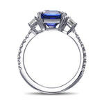 Emerald Shape Royal Blue Sapphire 3-Stone Ring