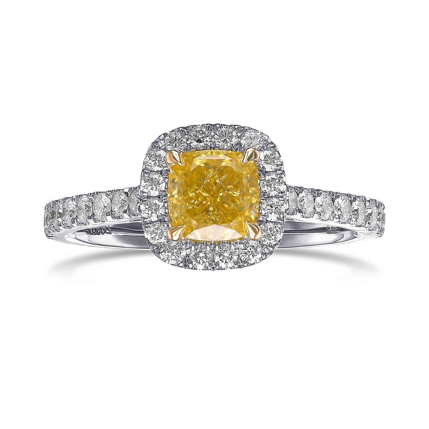Fancy Intense Yellow Cushion Halo Diamond Ring
