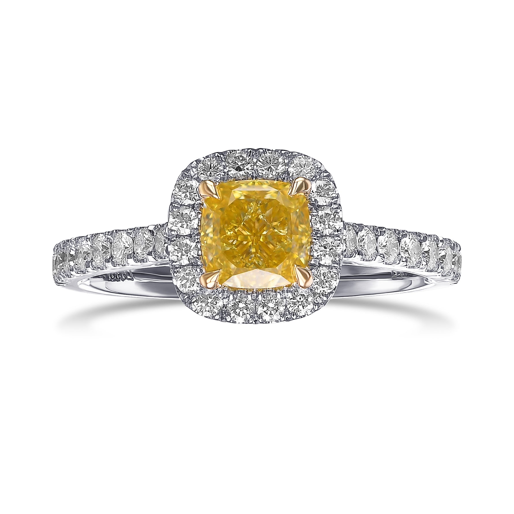 Fancy Intense Yellow Cushion Halo Diamond Ring