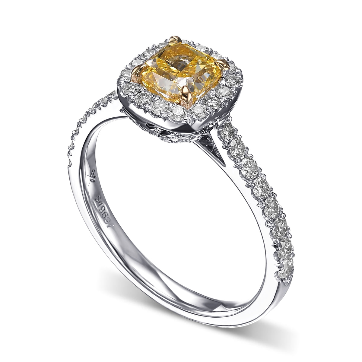 Fancy Intense Yellow Cushion Halo Diamond Ring