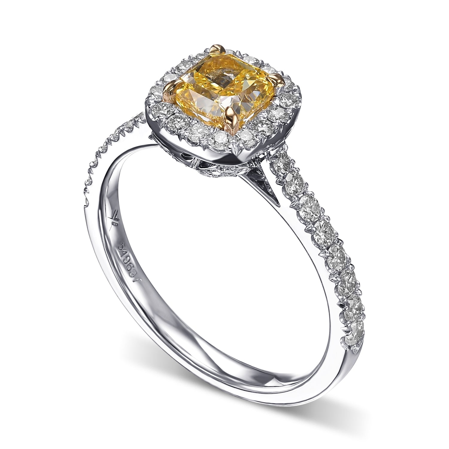 Fancy Intense Yellow Cushion Halo Diamond Ring
