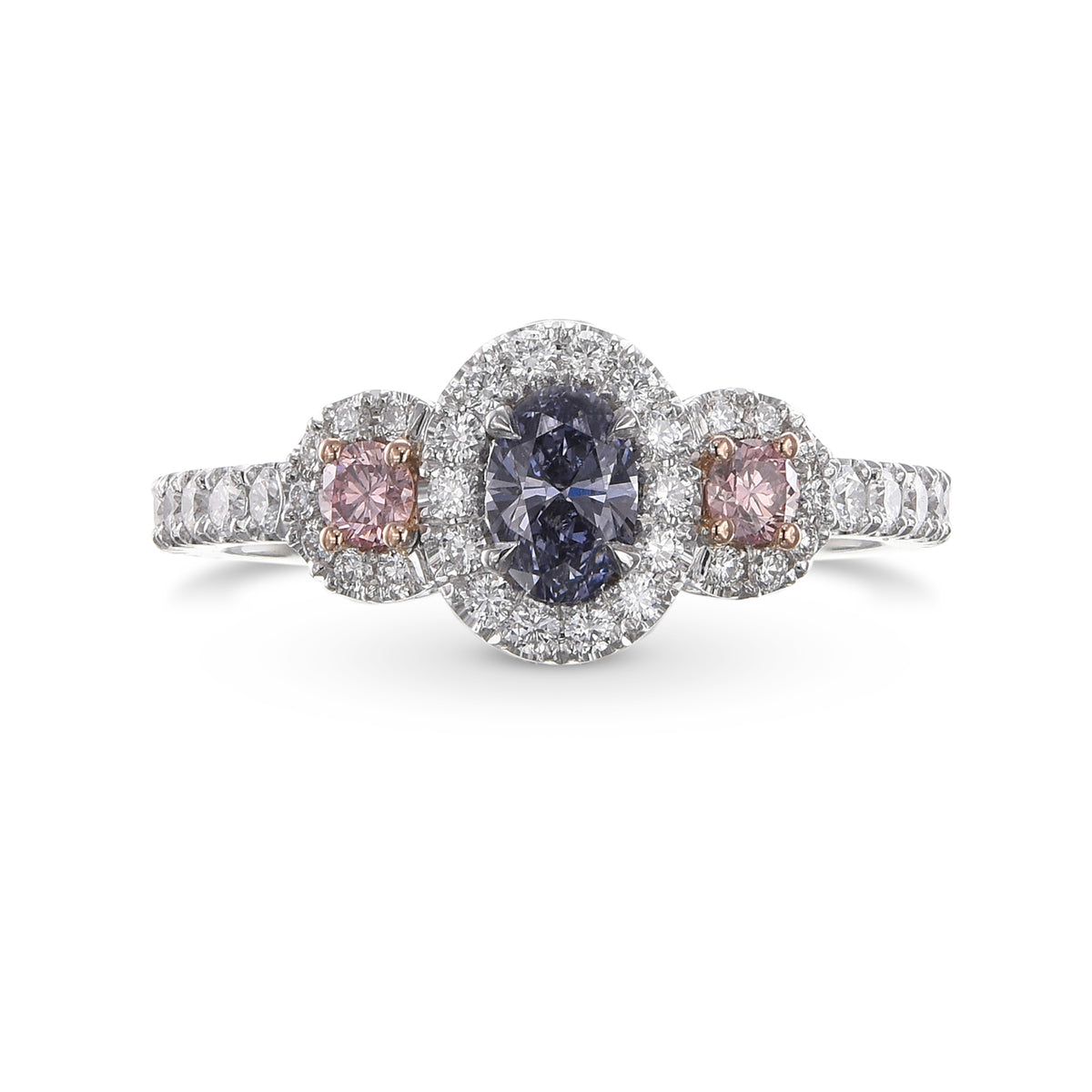 Fancy Grayish Violet Oval & Fancy Intense Pink 3-stone Diamond Ring