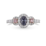 Fancy Grayish Violet Oval & Fancy Intense Pink 3-stone Diamond Ring