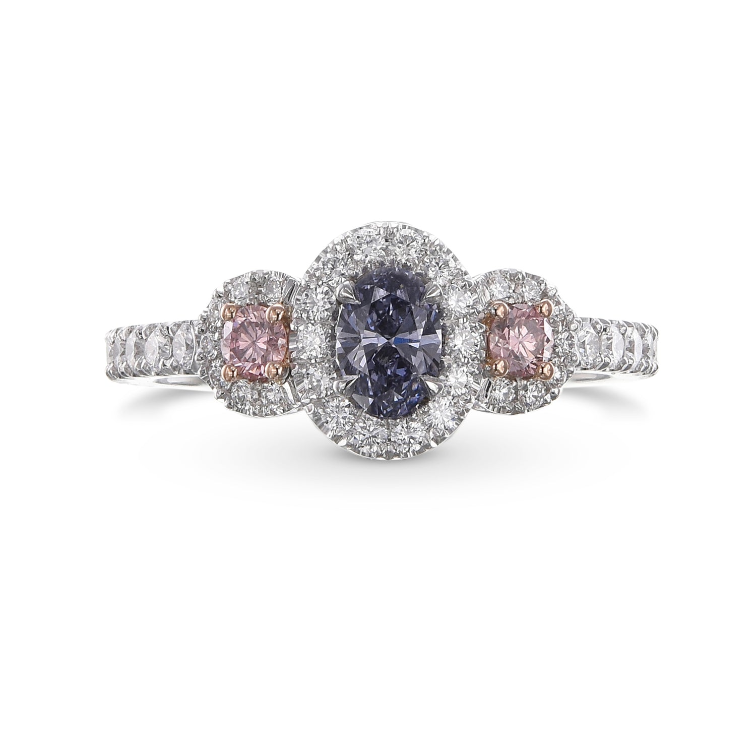 Fancy Grayish Violet Oval & Fancy Intense Pink 3-stone Diamond Ring