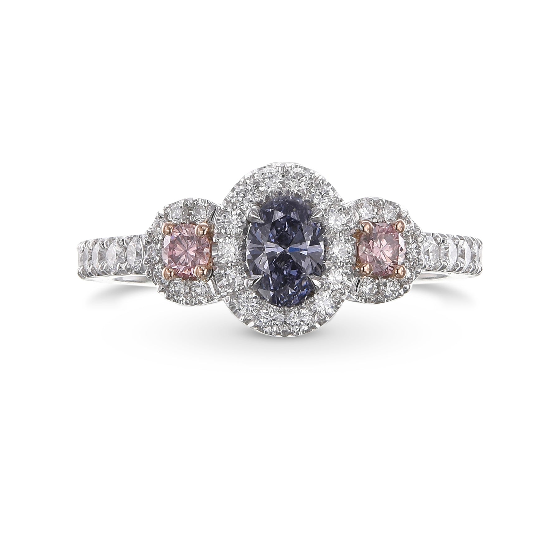Fancy Grayish Violet Oval & Fancy Intense Pink 3-stone Diamond Ring