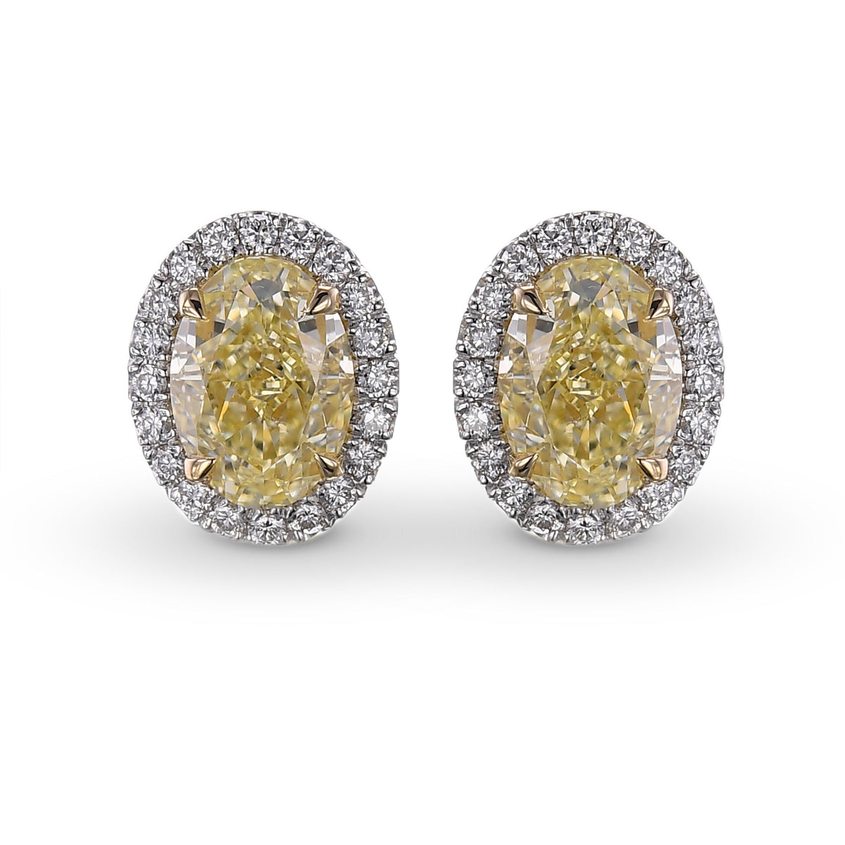 Fancy Light Yellow Oval Halo Diamond Earrings