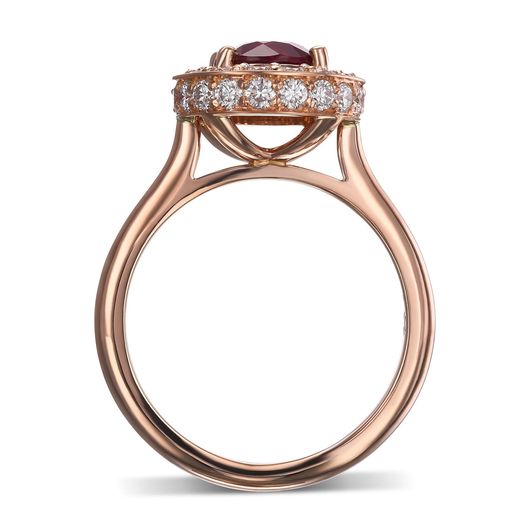 Round Red Ruby Halo Ring