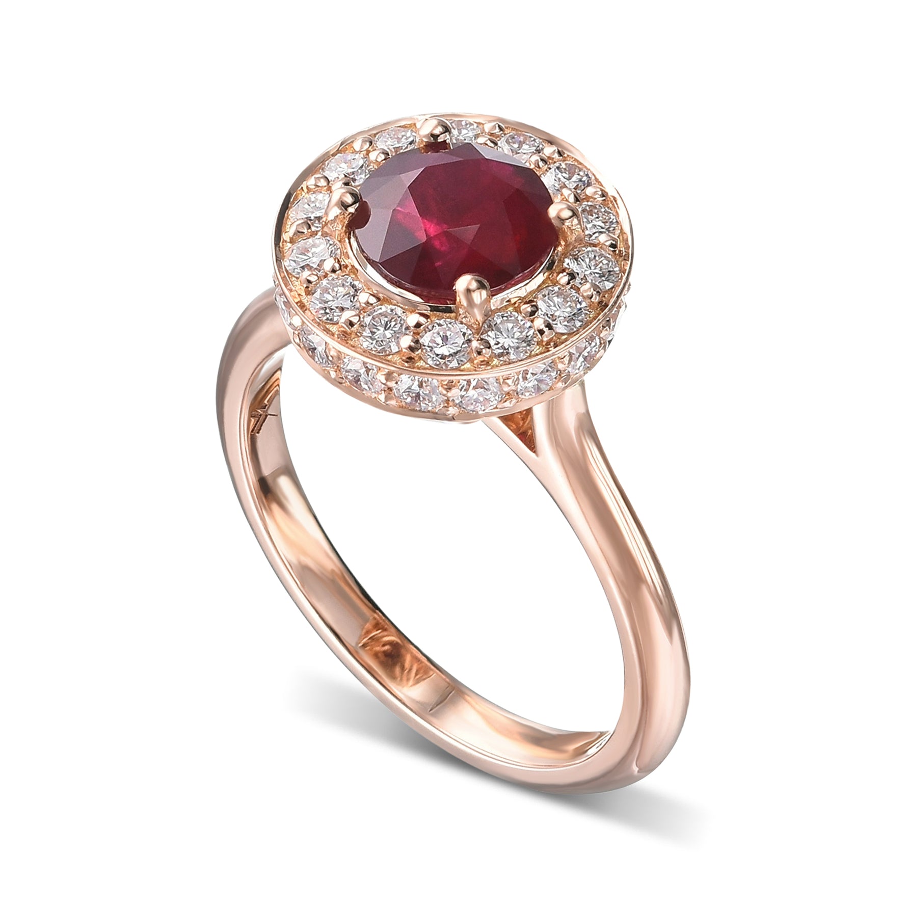Round Red Ruby Halo Ring