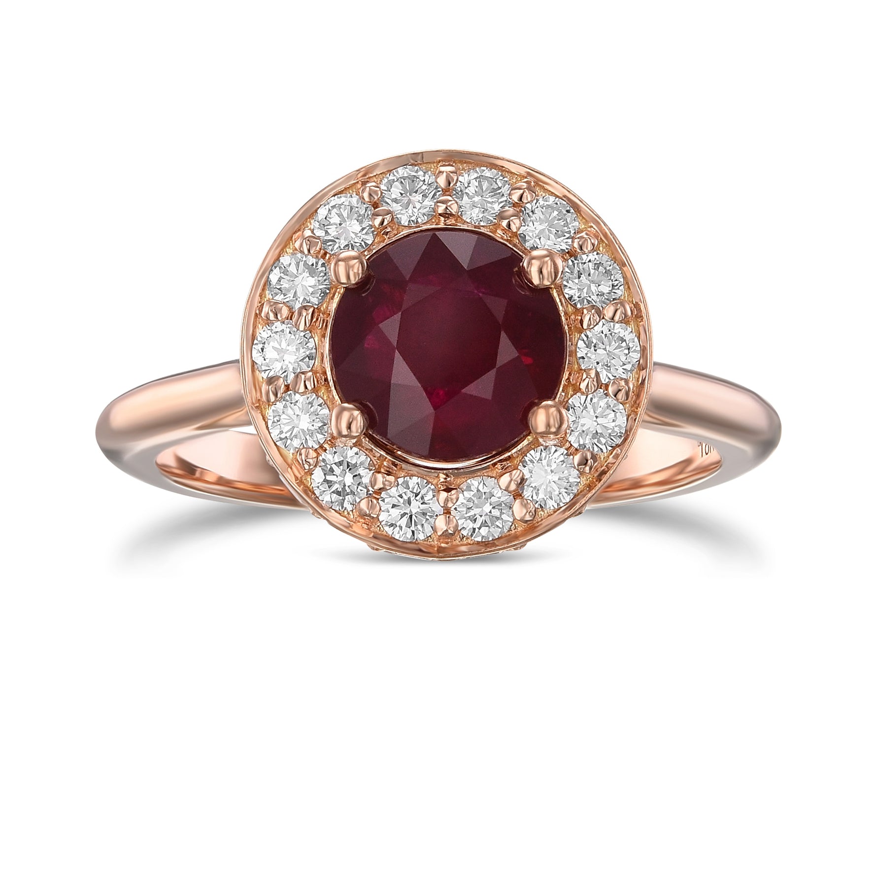 Round Red Ruby Halo Ring