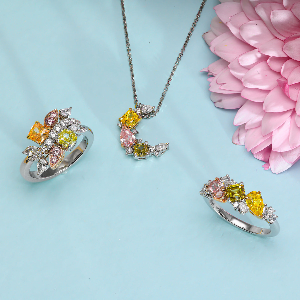 Multi-Color Diamond Cluster Couture Ring