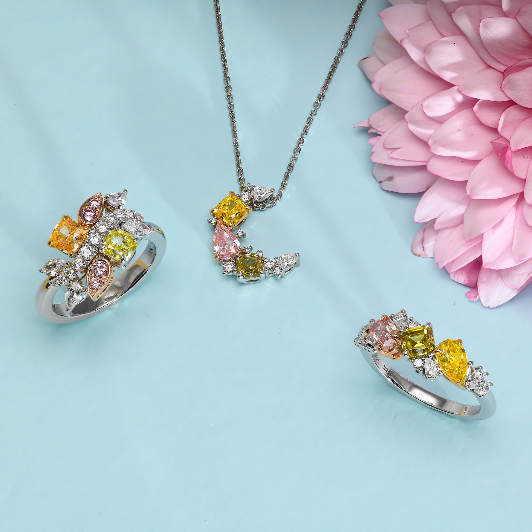 Multi-Color Diamond Cluster Couture Ring