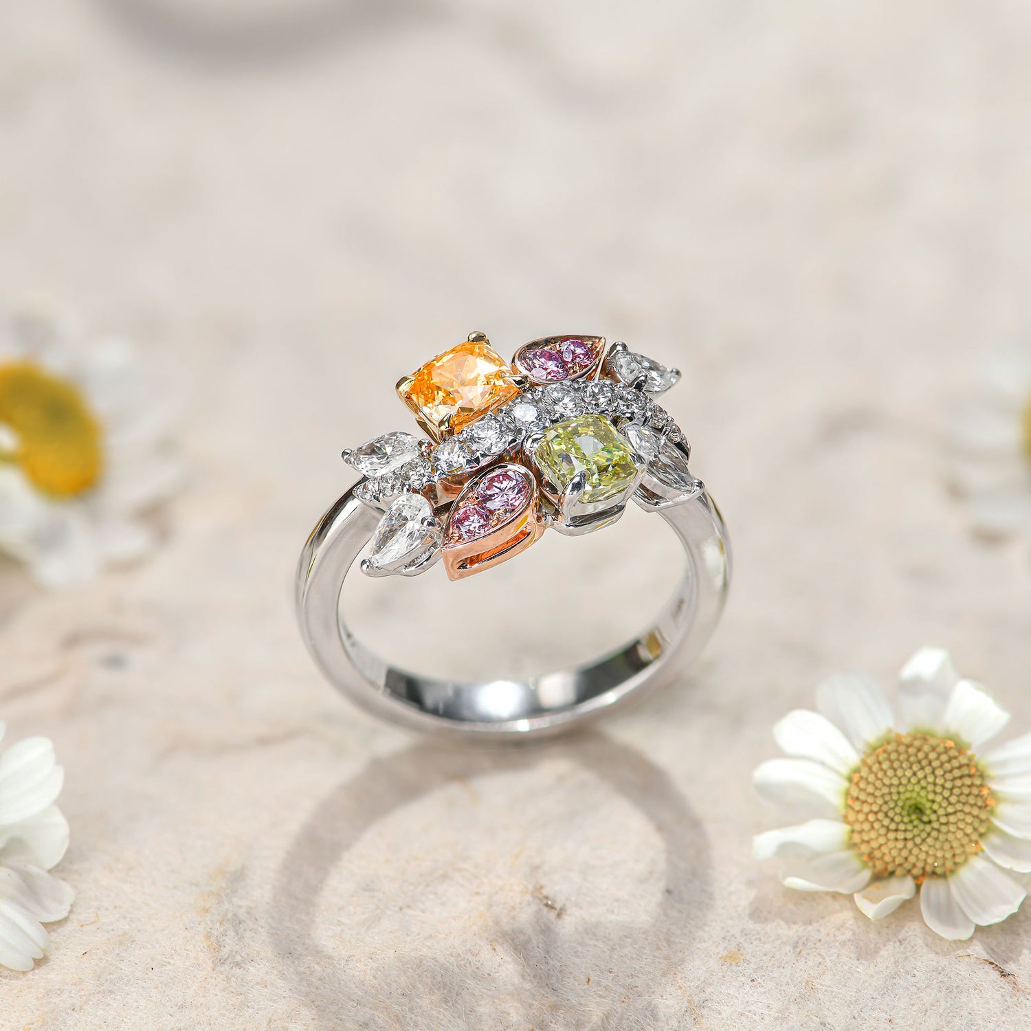 Multi-Color Diamond Cluster Couture Ring