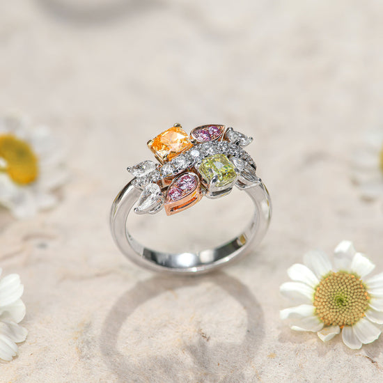 Multi-Color Diamond Cluster Couture Ring