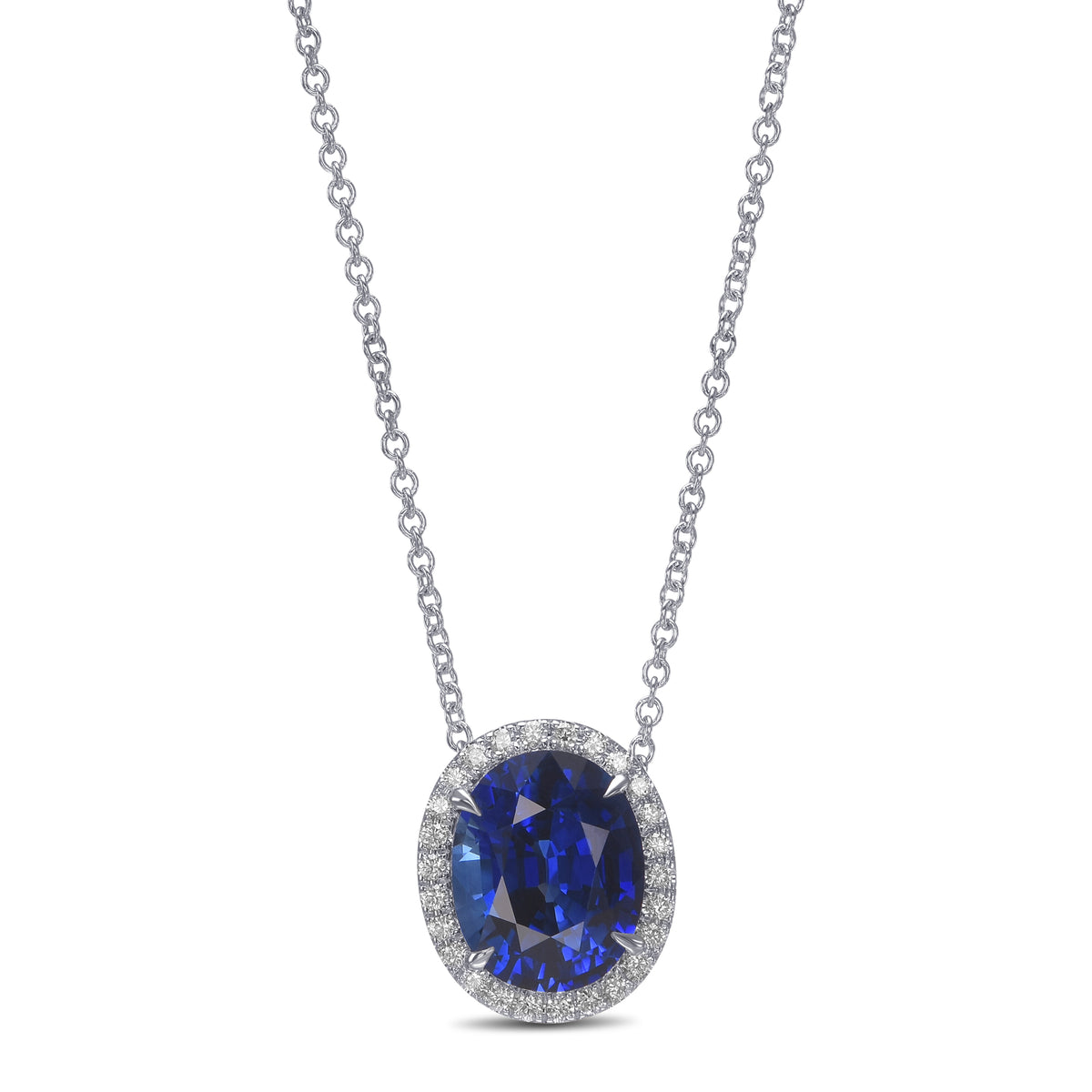 Royal Blue Oval Sapphire Halo Pendant