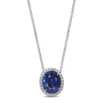 Royal Blue Oval Sapphire Halo Pendant