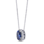 Royal Blue Oval Sapphire Halo Pendant