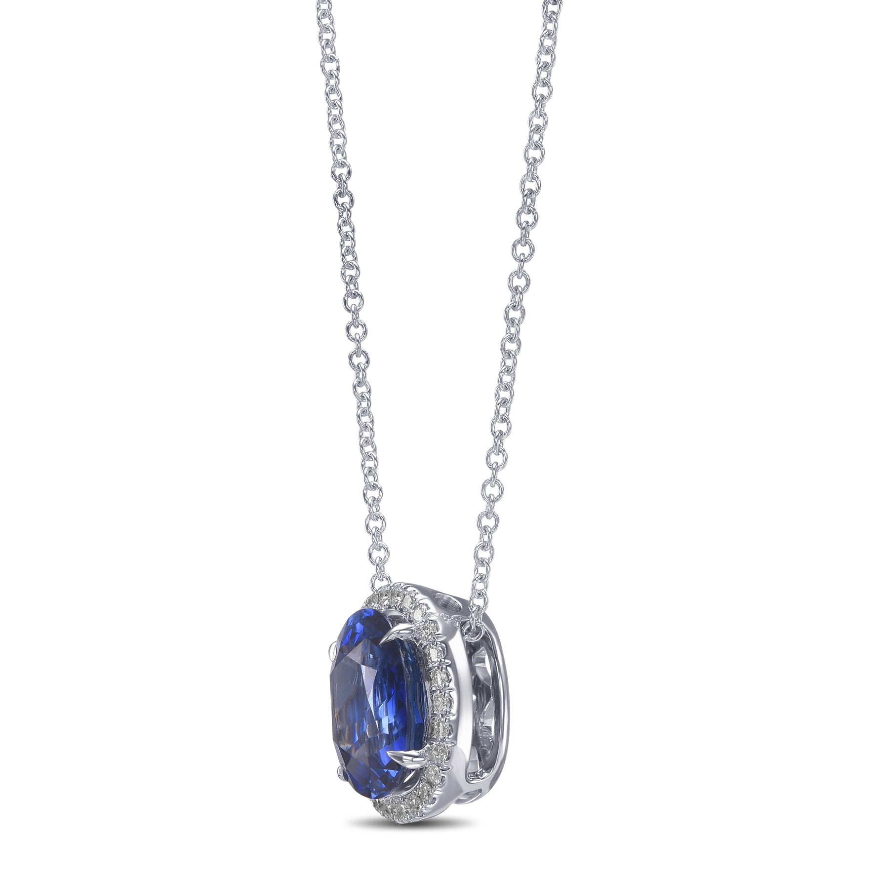 Royal Blue Oval Sapphire Halo Pendant