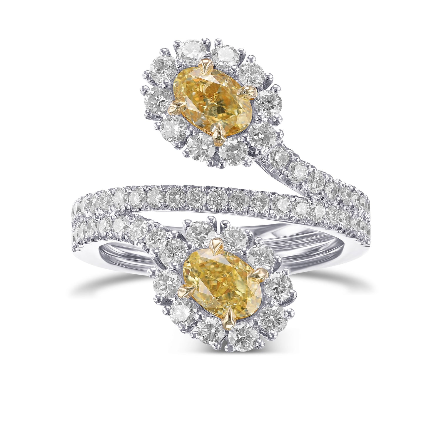 Fancy Yellow Oval 2 Stones Diamond Ring