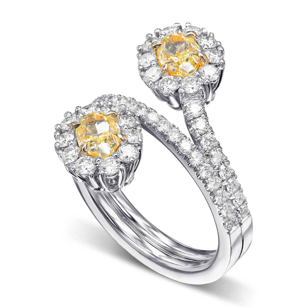 Fancy Yellow Oval 2 Stones Diamond Ring
