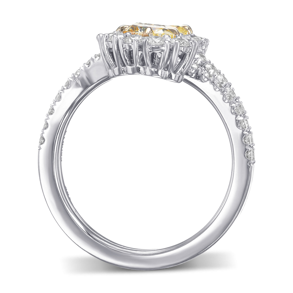 Fancy Yellow Oval 2 Stones Diamond Ring
