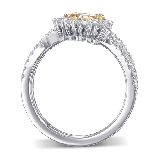 Fancy Yellow Oval 2 Stones Diamond Ring