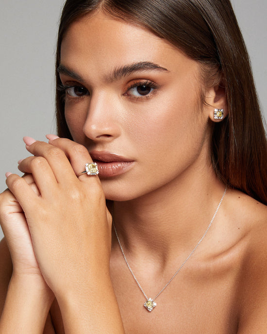 Fancy Yellow Radiant and Baguette Diamond Halo Pendant