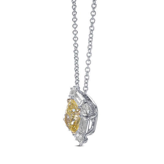 Fancy Yellow Radiant and Baguette Diamond Halo Pendant