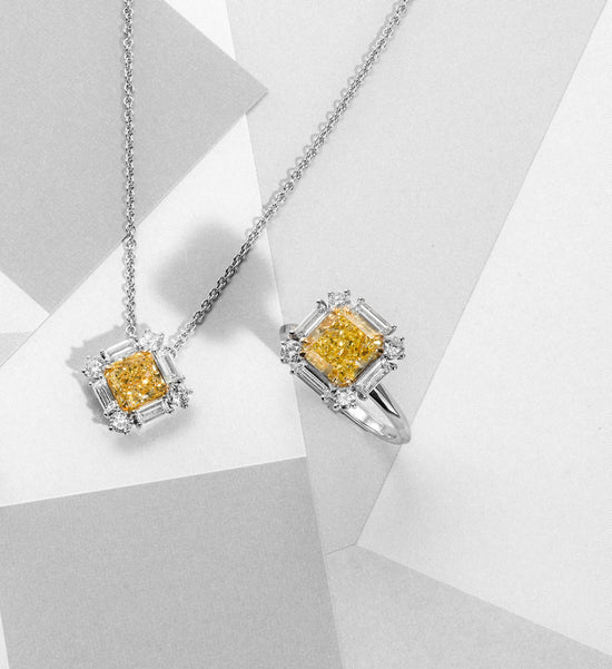 Fancy Yellow Radiant and Baguette Diamond Halo Pendant